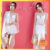 Bộ đồ bơi áo tắm nữ bikini 3 món áo , chân váy kèm khăn voan phong cách Hàn Quốc 8809