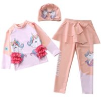 Bộ đồ bơi áo tay dài quần váy dài chống nắng ngựa pony unicorn bé gái