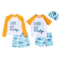 Bộ Đồ Bơi Áo Tay Ngắn Phối Quần short Nhanh Khô In Hoạt Hình Cá Mập Dễ Thương Cho Bé Trai