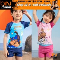 Bộ đồ bơi bé gái, bé trai 2 mảnh quần đùi áo phủ bụng ngắn tay kín đáo đủ size từ 10kg đến 42kg Bin Sports BB096