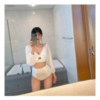 Bộ đồ bơi bikini 2 mảnh nữ trắng tay bồng nữ tính