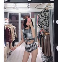 Bộ đồ bơi bikini hai manh caro đen trắng đẹp giá rẻ sang chảnh ( Ảnh chụp thật 100%)