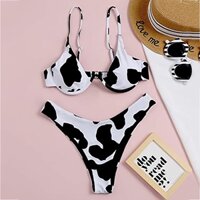 Bộ Đồ Bơi Bikini Hai Mảnh In Họa Tiết Bò Sữa Quyến Rũ Dành Cho Nữ