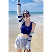 Bộ đồ bơi bikini nữ 2 mảnh kèm áo ren tay dài đi tắm biển, đi tập yoga, tập gym - B12 - M