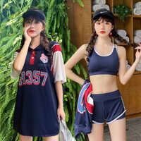 Bộ đồ bơi bikini nữ hai mảnh che nắng kín đáo giấu bụng kèm áo thun khoác ngoài đi tắm biển B.50 - M 46- 52kg