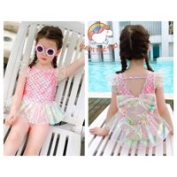 Bộ đồ bơi cho bé Bikini bé gái Tiên Cá tí hon - nơ lưng tay bồng ngũ sắc - tặng kèm nón