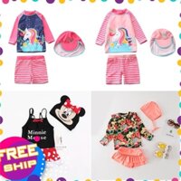 Bộ đồ bơi cho bé gái 2-7 tuổi rời kèm mũ hình ngộ nghĩnh, Đồ bơi trẻ em cao cấp vải co giãn cực tốt