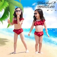 Bộ đồ bơi cho bé gái từ 10-32kg lệch vai màu đỏ thẫm