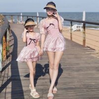 Bộ đồ bơi gia đình mới, công chúa siêu tiên, dễ thương, ngọt ngào, váy một mảnh màu hồng, che bụng, giảm cân, đồ bơi cha mẹ và con cái