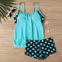 Bộ đồ bơi giản dị cỡ lớn, quần short chấm bi in họa tiết chấm bi, áo tắm hai dây nữ cỡ lớn đơn giản rộng rãi