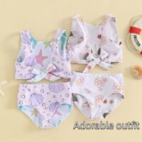 Bộ đồ bơi hai mảnh cho bé gái Vỏ mùa hè / In hoa có nút thắt Tankini và quần short co giãn Bộ đồ tắm Bikini