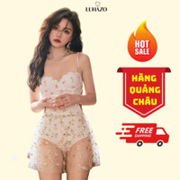Bộ đồ bơi liền thân bikini LUHAZO swimsuit kết hợp chân váy ren tiểu thư thêu hoa xinh xắn có gọng nâng V1 3054 C-9