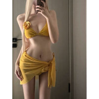 Bộ đồ bơi mới hoa vàng Thái Lan cho phụ nữ, kỳ nghỉ ở đảo, bikini sexy cao cấp, bộ ba món
