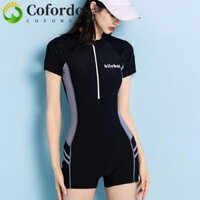 Bộ đồ bơi ngắn tay COFORDOS, có dây kéo Đồ bơi suối nước nóng khô nhanh, Bộ đồ lặn ngọt ngào In chữ giảm béo Quần góc phẳng cho nữ Đồ bơi nữ