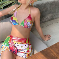 Bộ đồ bơi ngày lễ Hello Kitty Hawaii KT Bộ 3 món Bikini Hot Girl mùa hè