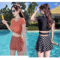 Bộ đồ bơi nữ bikini 2 mảnh váy chấm bi chất thun đẹp, bộ áo tắm chấm bi hàng mới có sẵn