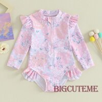Bộ Đồ Bơi Tay Dài Có Khóa Kéo In Hoa Dành Cho Bé Gái 9 Tháng-5 Tuổi