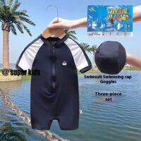 Bộ đồ bơi trẻ em chống nắng SUPER Kids: Quần short, mũ và kính lặn để chơi trên bãi biển