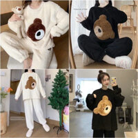 Bộ Đồ Bông Siêu KuTe Nỉ Bông Dày dặn Cao cấp Hoạ tiết Gấu QH290