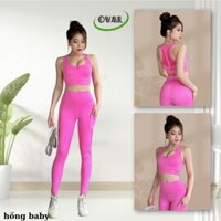 Bộ đồ Bra Phối lưới Quần Dài Thể Thao Nữ màu hồng baby Tập Gym Tập Yoga Thể Thao Cao Cấp