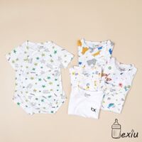 Bộ đồ cài lệch áo tay ngắn quần chip mặc tã in rơi trắng + màu cho bé sơ sinh Bexiu cao cấp