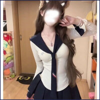 Bộ đồ cao cấp dành cho nữ Áo móc cổ hải quân giảm tuổi + Áo dài tay thon gọn hơn S