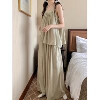 Bộ Đồ Cao Cấp Mát Mẻ Mẫu Mới Mùa Hè, Quần Dài Ống Rộng Áo Tay Ngắn Thanh Lịch Cho Nữ