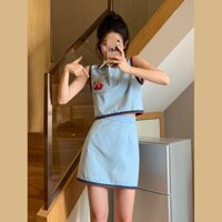 Bộ đồ chân váy không tay thường ngày thời trang nữ mẫu mới mùa hè ngọt ngào mát lạnh người nhỏ mặc trọn bộ