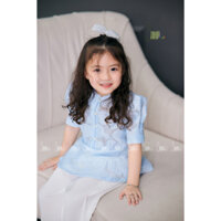 Bộ đồ cho bé gái Minh Châu áo tay bồng quần dài gấm tơ, Set áo trẻ em quần form rộng đồ đôi mẹ và bé - Nhà Lụa Kids