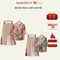 Bộ đồ cho mẹ cho bà lụa hàn cao cấp mềm mát không nhăn (522+510), bộ lụa hàn ren trắng