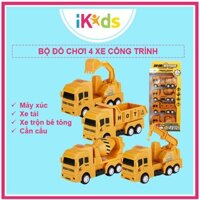 Bộ đồ chơi 4 xe công trình iKids Vietnam, máy xúc, xe tải, cần cẩu, xe trộn bê tông
