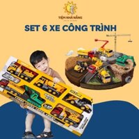 Bộ đồ chơi 6 xe công trình mô hình các loại xe cỡ lớn như máy ủi, cần cẩu, máy xúc cho trẻ em - Tiệm Nhà Nắng