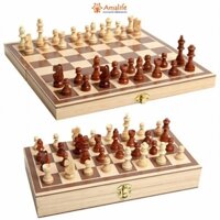 BỘ ĐỒ CHƠI BÀN CỜ VUA BẰNG GỖ CAO CẤP, CÓ HỘP GỖ ĐỰNG QUÂN CỜ CỰC ĐẸP CHO BÉ YÊU