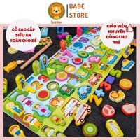 Bộ đồ chơi bảng gỗ câu cá học số chữ cái lắp ghép xếp hình hoa quả đồ vật 3D bằng gỗ nổi thông minh cho bé Montessori