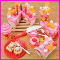 Bộ đồ chơi bánh sinh nhật màu hồng cho bé