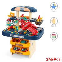 Bộ đồ chơi bé làm kỹ sư cỡ lớn 246 chi tiết ốc vít lắp ráp, khoan tay chạy Pin