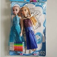 BỘ ĐỒ CHƠI BÚP BÊ CÔNG CHÚA ELSA VÀ ANNA TẶNG KÈM TRANH VÀ BÚT LÔNG TÔ MÀU