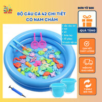 Bộ đồ chơi câu cá cho bé 42 chi tiết có gắn nam châm bao gồm cần câu nhựa, bể phao 2 tầng