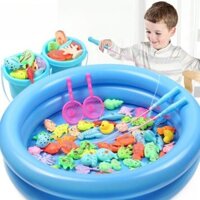 Bộ đồ chơi câu cá cho bé 42 chi tiết có gắn nam châm, Bộ câu cá 2 tầng kèm cần câu nhựa cho bé