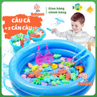 Bộ đồ chơi câu cá cho bé có bể phao, gắn nam châm câu cá dưới nước và trên cạn cực xinh