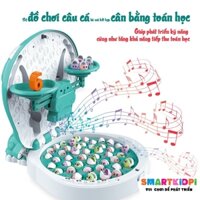 Bộ đồ chơi câu cá hà mã kết hợp bàn cân toán học 4in1 cho bé (45 cá, 12 thẻ học, số 1-10, dây sạc kèm bàn cân)