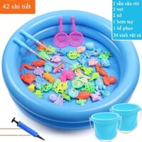 Bộ Đồ Chơi Câu Cá KT 60Cm 42 Chi Tiết Gắn Nam Châm Cần Câu Nhựa, Bể Phao 2 Tầng 60Cm Dầy Dặn
