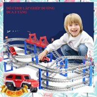 Bộ đồ chơi cho bé lắp ghép đường ray ô tô và tàu lượn 3 tầng