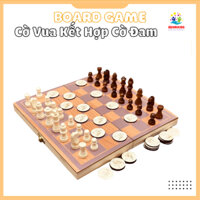 Bộ Đồ Chơi Cờ Vua Kết Hợp Cờ Đam Board Game Chiến Thuật Có Hộp Đựng Kiêm Bàn Cờ