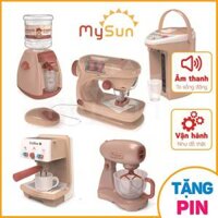 Bộ đồ chơi đồ hàng nhà bếp máy lọc nước mini máy may thật cho bé gái, trai tặng PIN AA