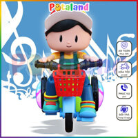 Bộ đồ chơi em bé lái xe biểu diễn quay 360 độ có đèn nhạc vui nhộn cho bé đồ chơi shipper đi xe máy thông minh Potaland