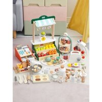 Bộ đồ chơi giả vờ cho trẻ em Bắc Âu, ấm trà mô phỏng bằng gỗ, máy tính tiền, bộ bánh ngọt cho bé trai và bé gái