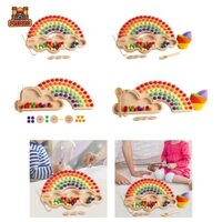 Bộ Đồ Chơi Hạt Gỗ Xếp Chồng Màu Sắc Cầu Vồng Giáo Dục Sớm Cho Bé
