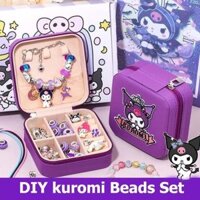 Bộ đồ chơi hộp trang sức vòng charm kuromi melody, xâu vòng cho bé gái, làm quà tặng