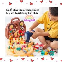 Bộ đồ chơi kỹ sư lắp ráp có khoan điện vặn ốc vít, combo hộp sửa chữa kỹ thuật, xếp hình cho bé trai